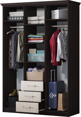 Шкаф 3-х Створчатый с 3-мя Ящиками Венге/Ясень Шимо Светлый (Ш-1500 х В-2170 х Г-500 мм)